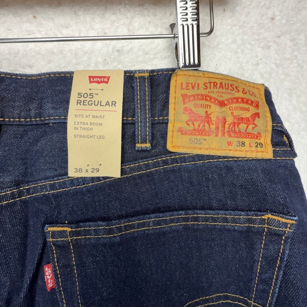 Levis 505 Regular Fit Straight Leg Dark Wash Indigo Denim Jeans 38x29 00505-0216